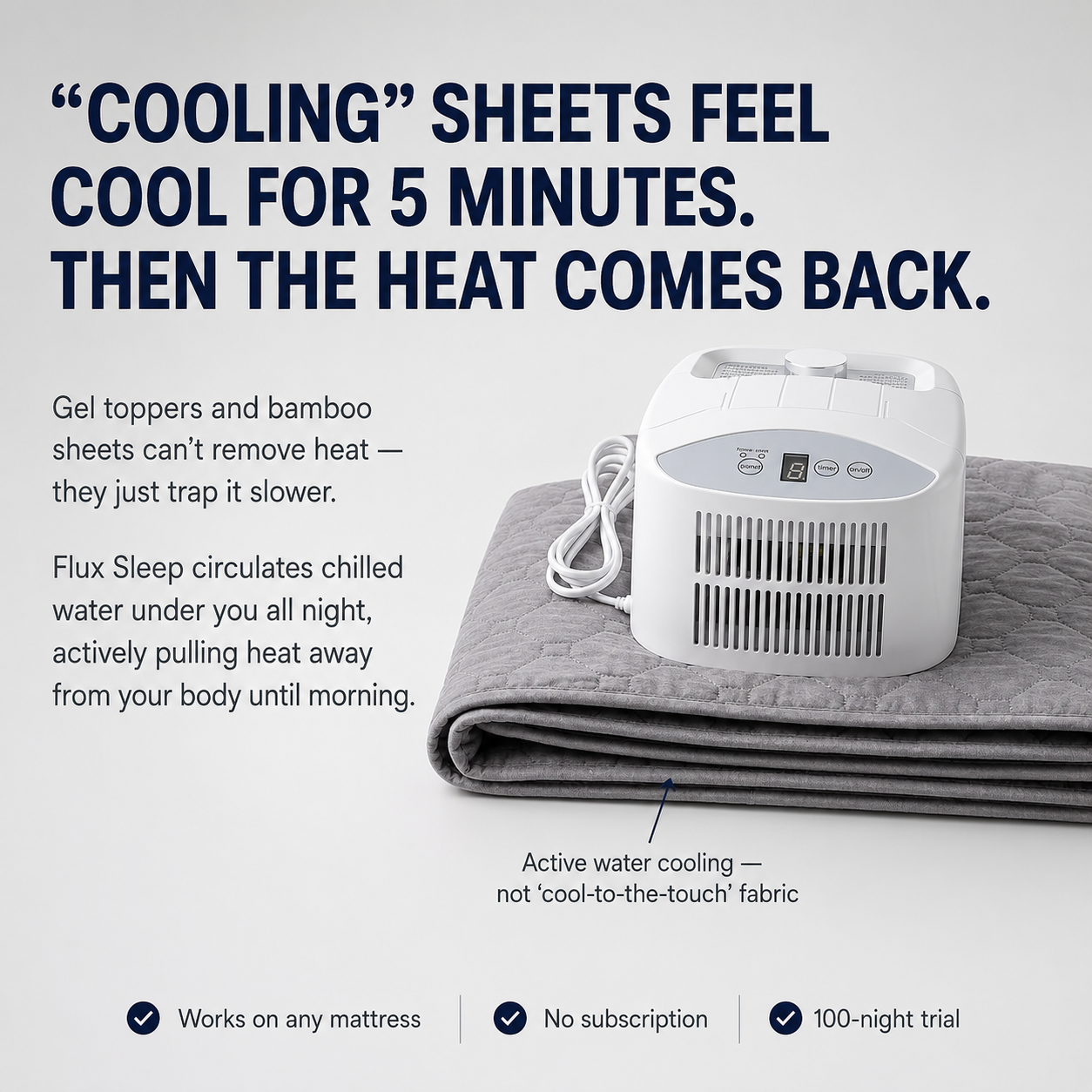 Active water cooling, not cool-to-the-touch fabric
